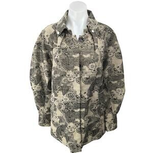 George Simonton Khaki Black Metallic Paisley Button Up Collar Coat Jacket Top S